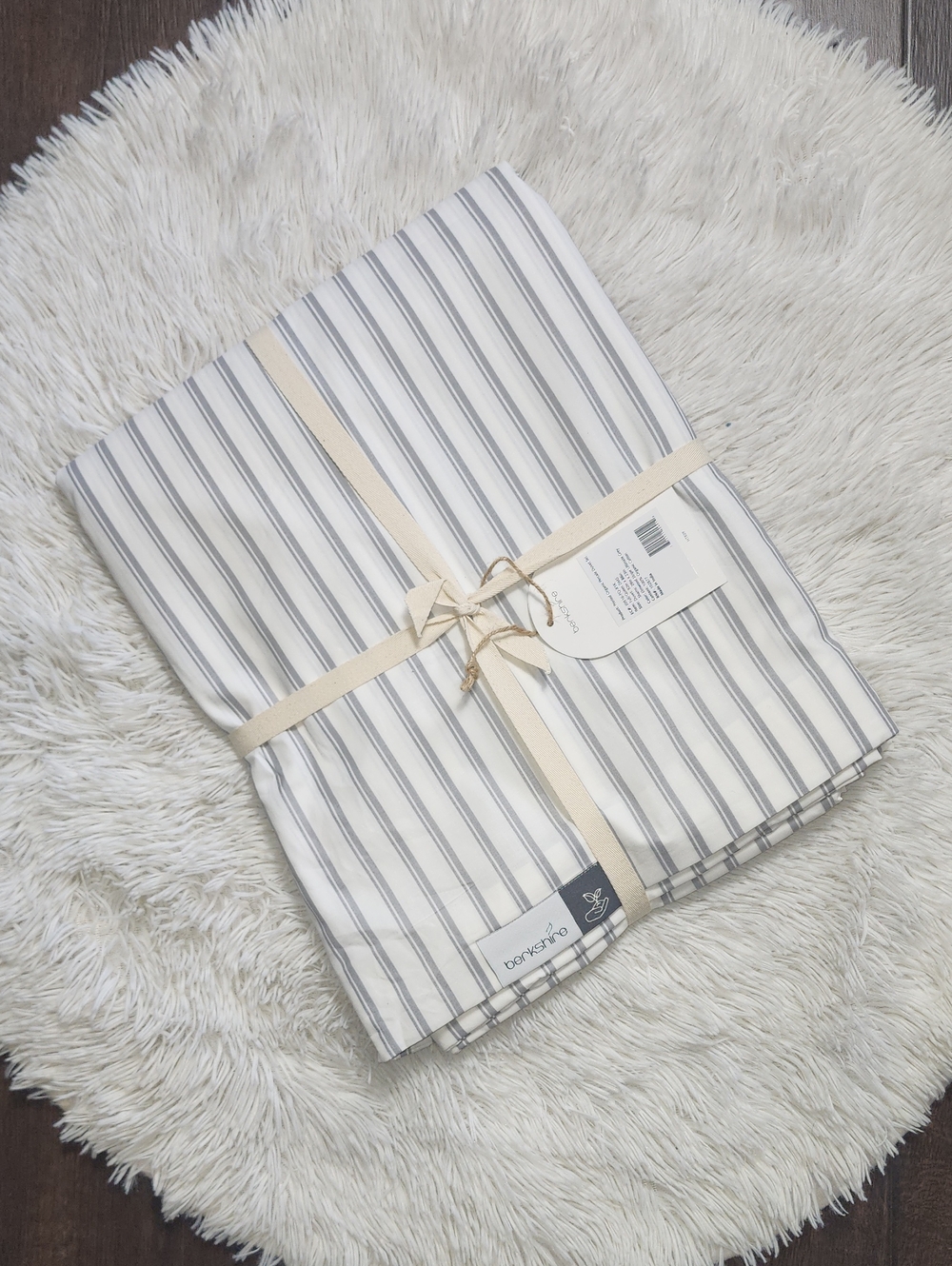 NEW! Berkshire 100% Organic Percale Cotton Duvet Set Full/Queen - Grey Stripes